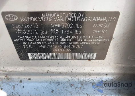 2013 Hyundai Elantra Gls из США, поврежденный, VIN 5NPDH4AEXDH426797